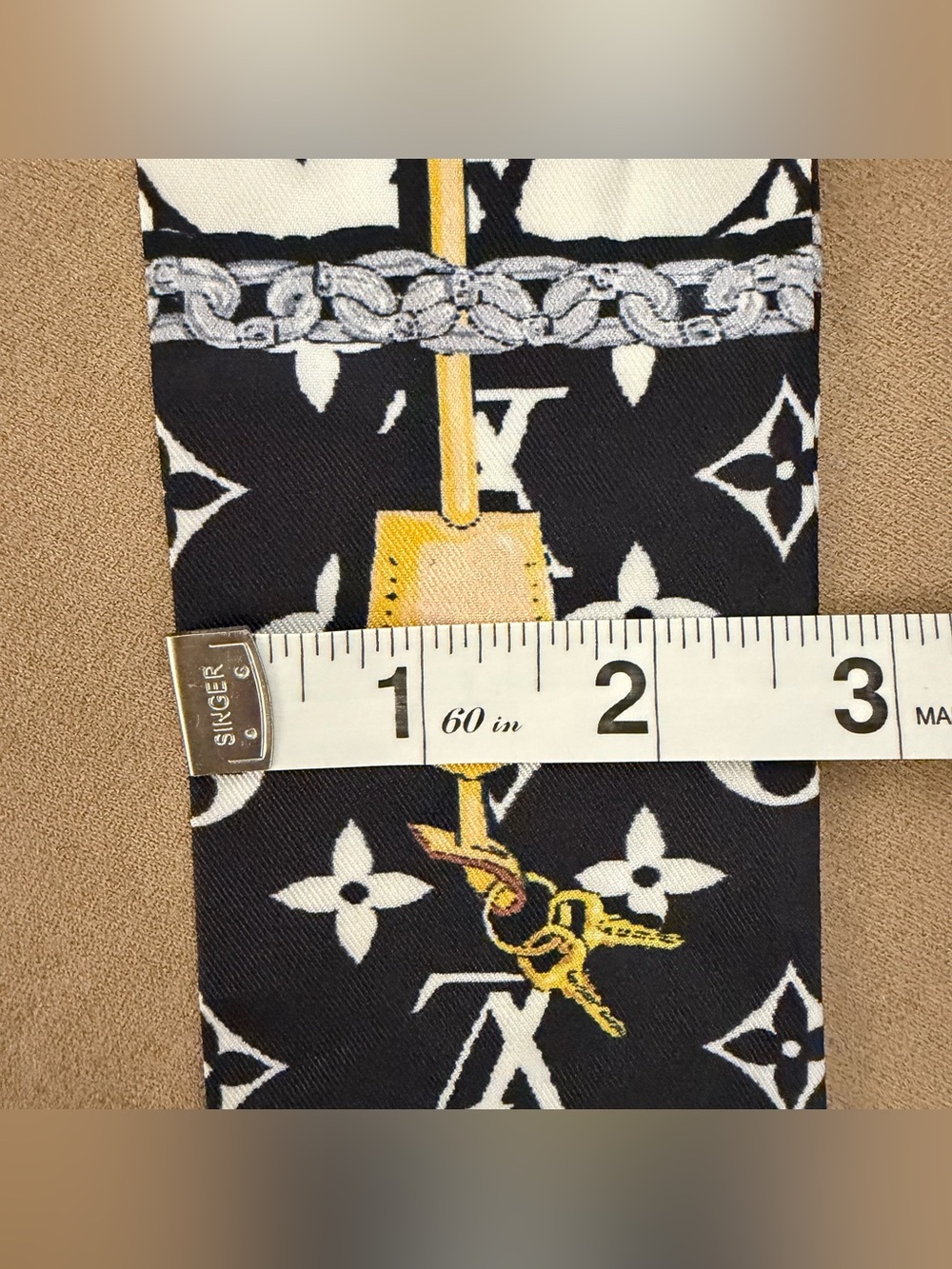 Monogram Chain & Lock Silk Twilly Scarf Black White Luxury Accessory - Picture 6 of 6